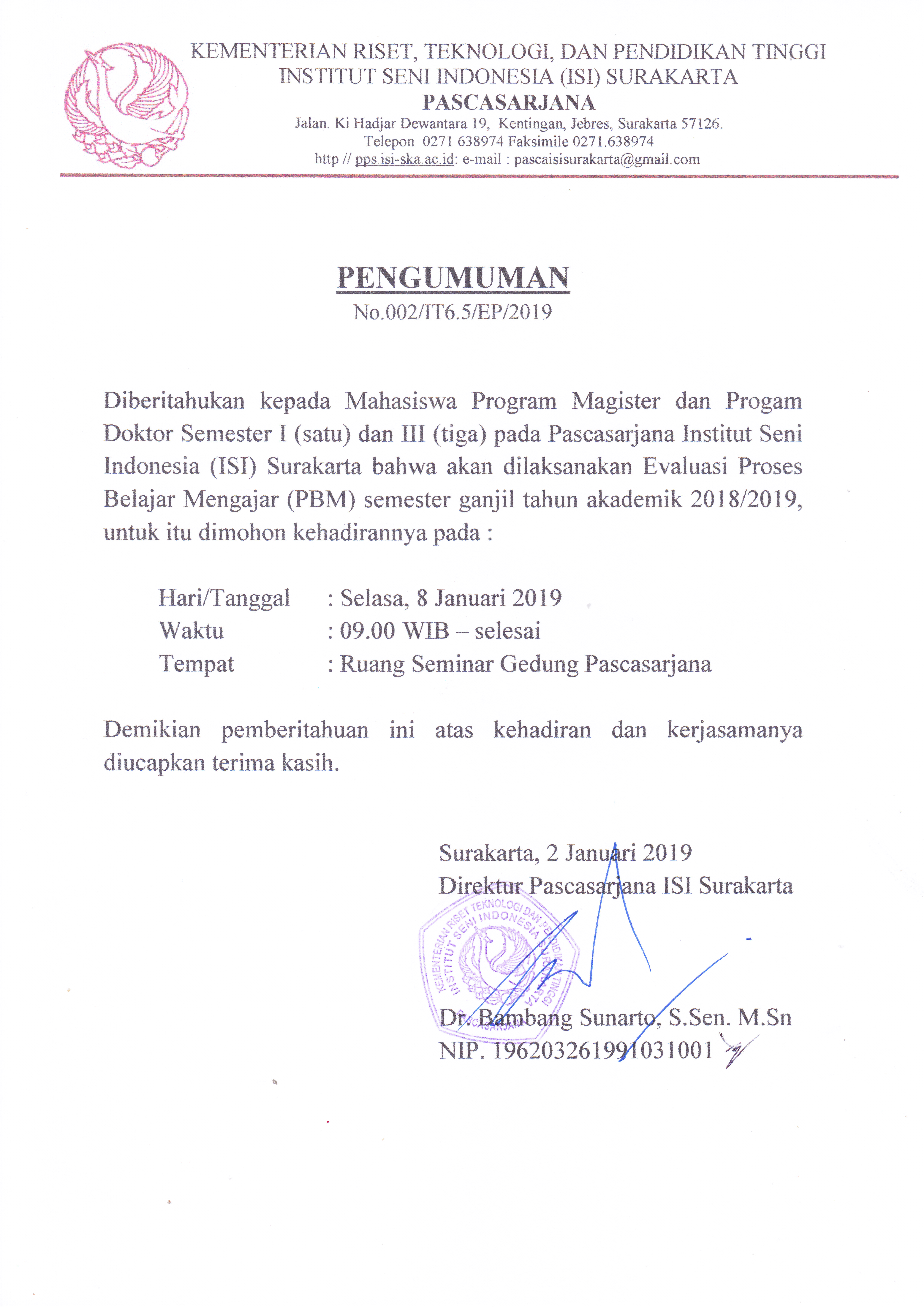 January 3 2019 Informasi Pengumuman Program Doktor S3 Program Magister S2