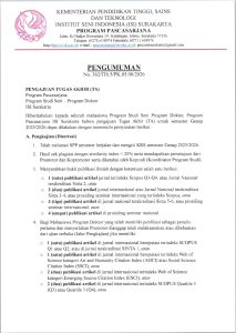Pengajuan Tugas Akhir (TA) untuk Semester Genap 2025/2026 Program Studi Seni Program Doktor Program Pascasarjana ISI Surakarta