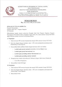 Pengumuman Tentang Pengajuan Tugas Akhir Program Magister Program Pascasarjana ISI Surakarta